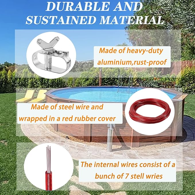 Pool Cover Cable and Winch - 100CW Heavy-Duty Pool Cover Cable and Ratchet for Securing Above Ground Swimming Pool Covers