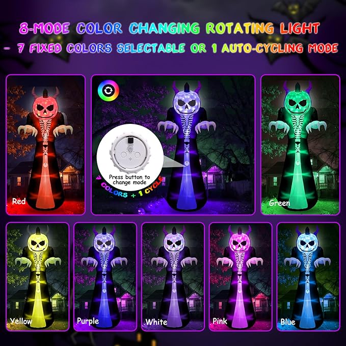 Elegear 10FT Halloween Inflatable Blow Up with Motion-Activated Screaming, 8-Mode Color Changing Light, Giant Grim Reaper Ghost Inflatables Outdoor Decorations for Yard Lawn Garden Porch Party