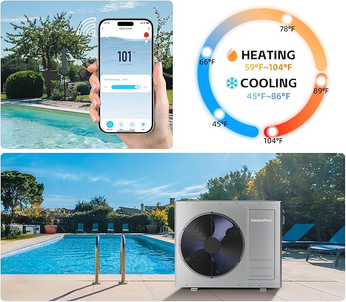 35,100BTU Swimming Pool Heat Pump, 10000 Gallon Electric Pool Heater Above and Inground Pool,WiFi App Control, Heating or Cooling Pool Heater 220V/60Hz