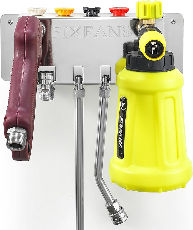 Pressure Washer Foam Cannon Holder, Power Washer Gun Snow Foam Lance 1/4" Quick Connect Tool Organizer, Wall Mounted Nozzle Tips and Wand Extension Kit Storage Rack of Car Wash Accessories