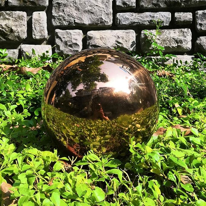 15 inch Diameter Rose Gold Gazing Ball,Rose Gold Stainless Steel Polished Reflective Smooth Garden Sphere Globe Mirror,Colorful and Shiny Addition to Any Garden or Home