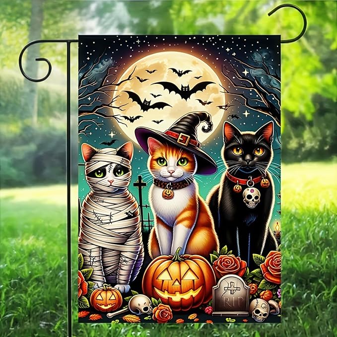 Halloween Decorations Outdoor Garden Flag 12x18 Inch Double Sided Cat Pumpkin Fall Decor Yard Lawn Patio Porch Banner Halloween Garden Flag