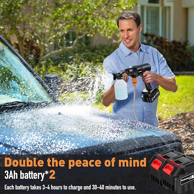 Portable Pressure Washer, 900PSI Cordless Power Washer, Portable Power Washer with 2 Batteries, 6-in-1 Nozzle, Handheld Pressure Washer for Car/Floor/Garden