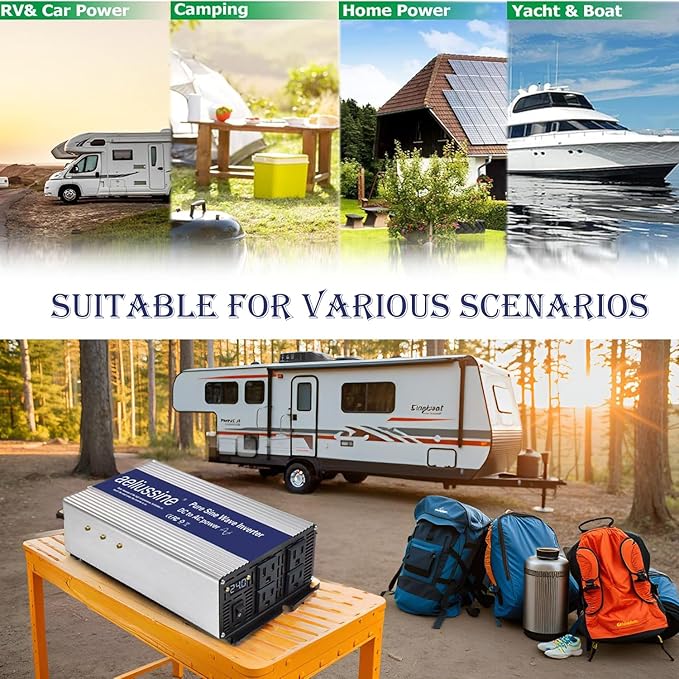 2000W Pure Sine Wave Inverter-24V DC to 110V 120V AC Power Converter with 4 AC Outlets, 24 Volt Power Inverter for Truck, Rv, Camping, Home, Emergency Pow