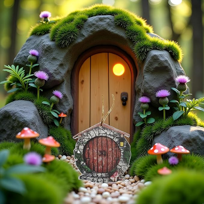 Mini Fairy Garden Door for Tree, Miniature Fairy Door for Fairytale Tiny House Doors, Bonsai Terrarium Micro Landscape Decoration Accessories, Outdoor Statues, Garden Sculptures and Statues (Pendant)