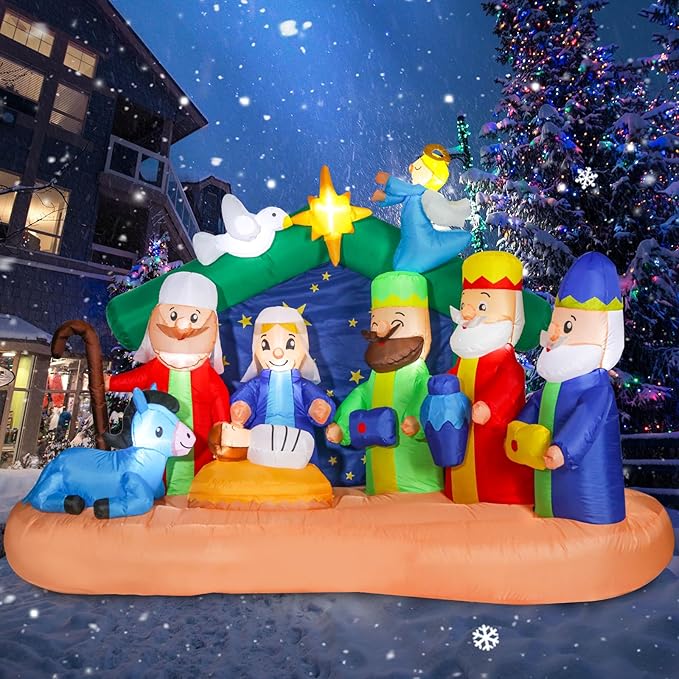6 FT Christmas Inflatables Nativity Scene Decorations Outdoor Blow up Christmas Inflatables Nativity Scene LED Light Built-in for Holiday Party Yard Decor