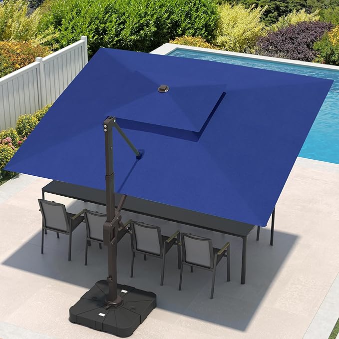 9x12 FT Cantilever Patio Umbrella Double Top Outdoor Rectangular Large Heavy Duty Aluminum Offset Umbrellas with 7 Level Tilt 360-degree Rotation for Pool Garden Deck, Navy