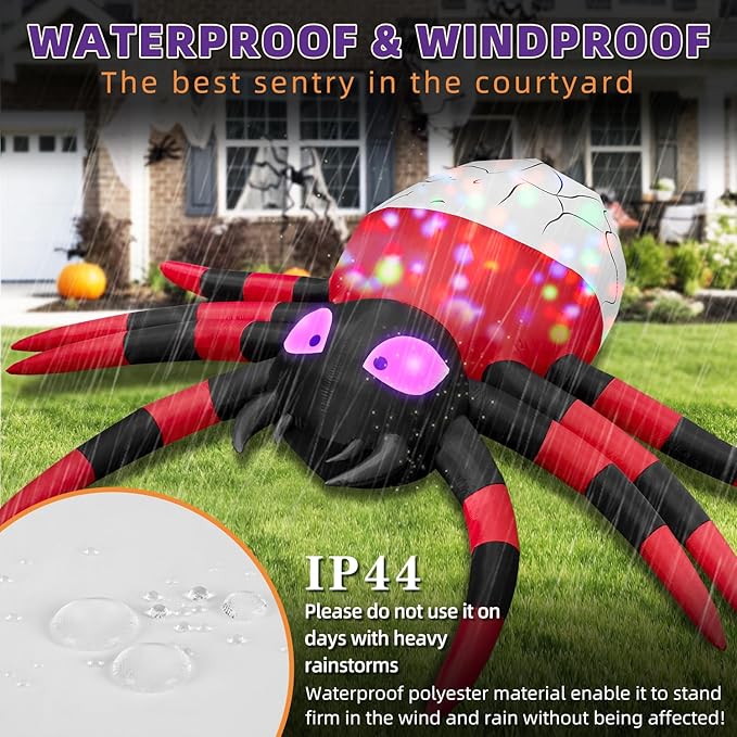 12FT Halloween Inflatable Scary Giant Spider Decorations Outdoor,Halloween Blow Up Yard Decorations Built-in 8 Rotating LED Lights,Party Decorations,Haunted House Decor,for Garden,Lawn.