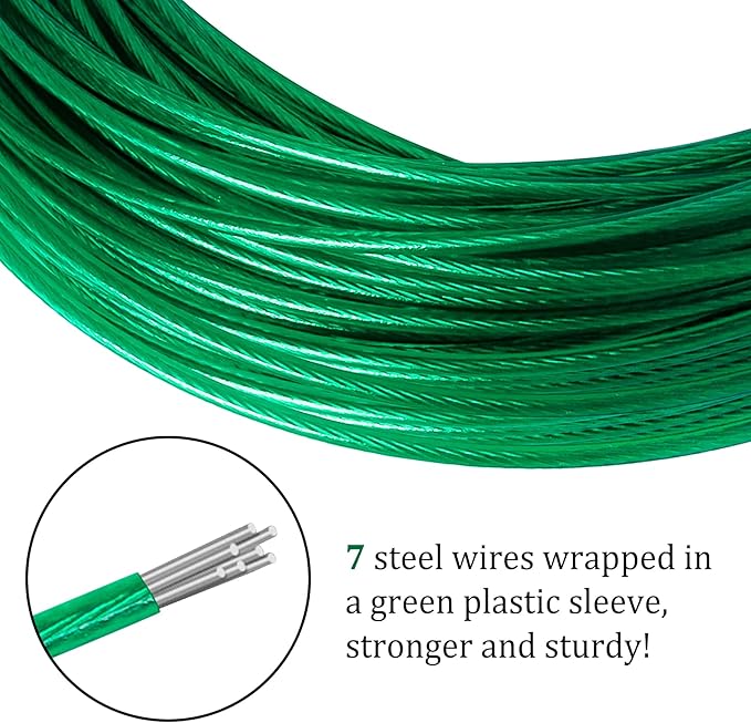 Belleone Swimming Pool Cover Cable and Winch Kit - 150ft Plastic-Coated Steel Pool Cover Wire & Aluminum Spring Loaded Pool Cover Ratchet for Above Ground Swimming Pool Winter Safe (Green)