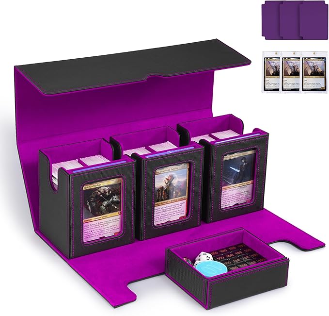 Marsguard Trading Card Deck Box with Commander Display，4 in 1 MTG Storage Holds 300+ Double-Sleeved Cards，3 Deck Boxes & Dice Tray Included，Fits MTG, TCG, PTCG & Sports Cards