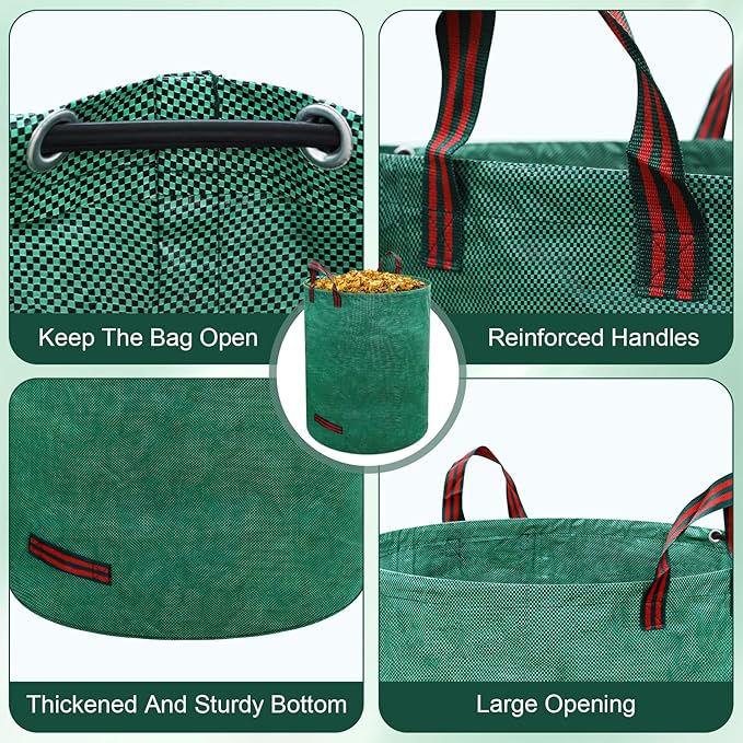 72 Gallons Lawn and Leaf Bags,Reusable Yard Waste Bags with Gardening Gloves,Heavy Duty Garden Bags with 4 Handles for Lawn Care, Camping & Recycling(3 Pack）