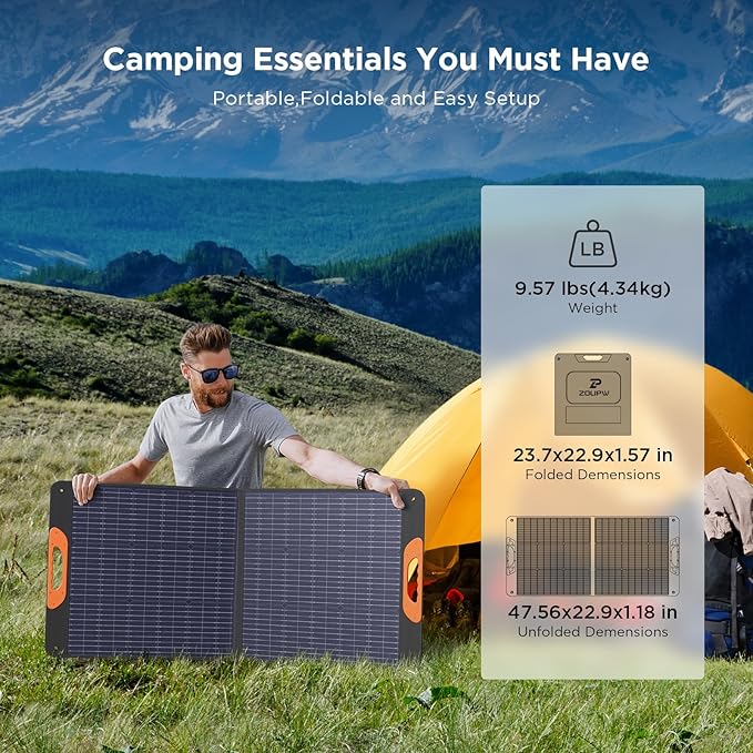 110 Watt Portable Solar Panel,Gifts for Men,18.6V Foldable Solar Panel Charger for Power Station 23.5% High Efficiency IP67 Waterproof 2 Kickstands for Camping RV Offgrid Living