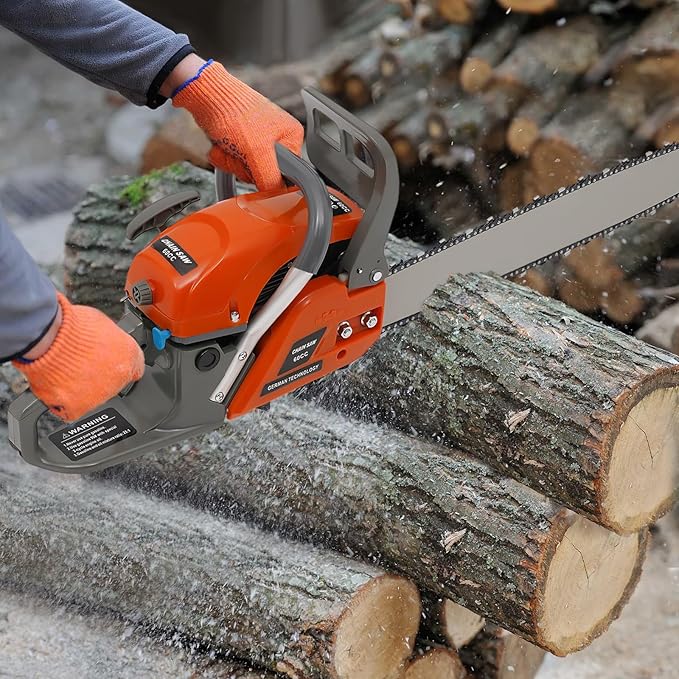 22 Inch Gas Chainsaw 60CC 2.8KW Petrol Chainsaws 2-Stroke Engine Chainsaw Chain Saw Set for Cutting Wood Outdoor Home Farm Us (Orange)
