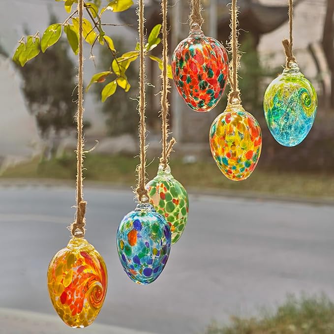 6pcs Decorative Hanging Christmas Balls Ornaments Gazing Ball, Hand Blown Xmas Glass Ball for Holiday Outdoor Garden Décor