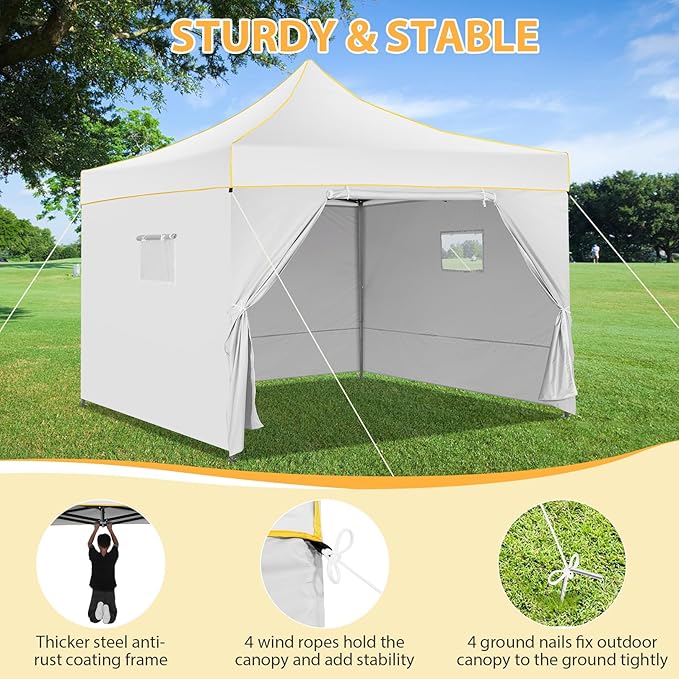 COBIZI Canopy Tent 10x10 Pop Up Canopy, Easy Setup Canopy with Sidewalls Waterproof & UPF 50+, Heavy Duty Commercial Instant Craft Fair Tent for Party, Event, Vendor, Farmer Market(White)
