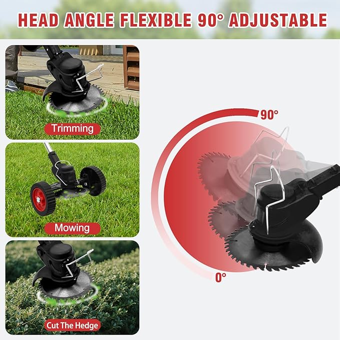 ALSO GO Cordless Weed Wacker, Grass Trimmer Fordable with 2 pcs Batteries & Charger, 3 in 1 Stringless Lightweight Weed Eater/Brush Cutter/Edger/Mower with 3 Types Blade & Wheels for Garden Yard Lawn