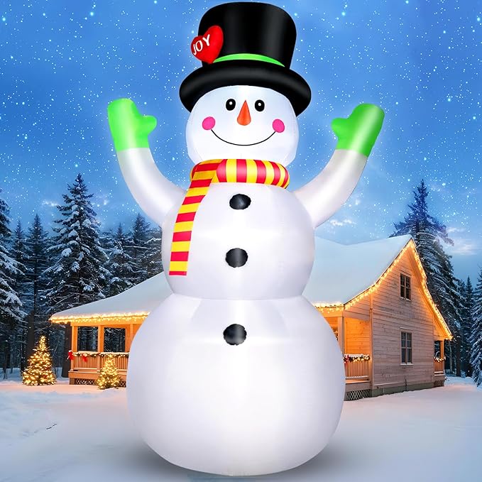 10FT Christmas Inflatables Snowman Wear Magic Hat, Blow Up Outdoor Decorations, Giant Snow Man Built-in Bright LED Light, Xmas Yard Decor for Festive Holiday Garden Patio Lawn Display Mall Hall Party