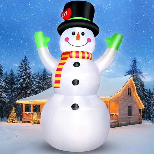 10FT Christmas Inflatables Snowman Wear Magic Hat, Blow Up Outdoor Decorations, Giant Snow Man Built-in Bright LED Light, Xmas Yard Decor for Festive Holiday Garden Patio Lawn Display Mall Hall Party