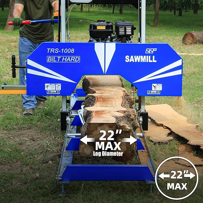 BILT HARD 22" Portable Sawmill with 270cc 9HP 4-Stroke Gas Engine, 20'' Board Width, 13' Track Length, Cuts Logs Up to 22" Dia x 129" L