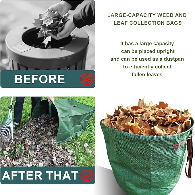 Garden Bags for Debris, 2-Pack 53 Gallon Lawn and Leaf Bags, Large Dustpan-Type Lawn Bag for Collecting Leaves, Reusable Yard Waste Bags, Leaf Bag for Party, Laundry, Camping & Yard Waste Loading
