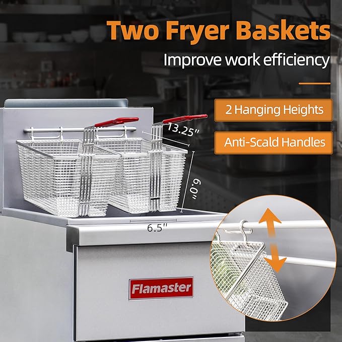 Commercial Gas Floor Fryer with 2 Baskets, 120000 BTU Propane Gas Fryer-Only Commercial Use, 4 Heating Tubes, 55 lb Oil Capacity Deep Fryer for Restaurants, Fast Food, Food Trucks