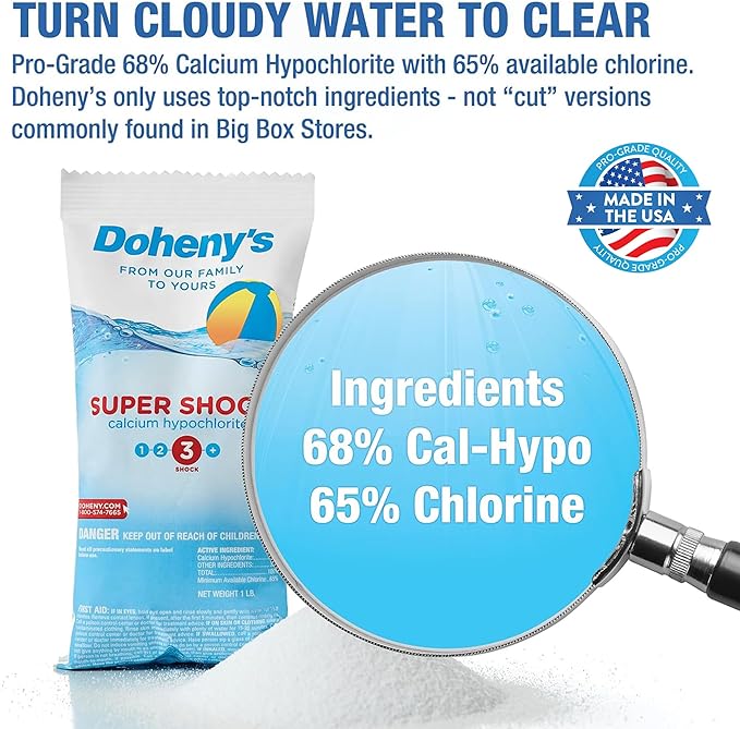 Doheny's Super Pool Shock | Pro-Grade Chlorine Shock, Quick-Dissolving, Fast-Acting 68% Cal-Hypo Granular Pool Shock | 6 x 1lb Bags, Proudly Made in The USA