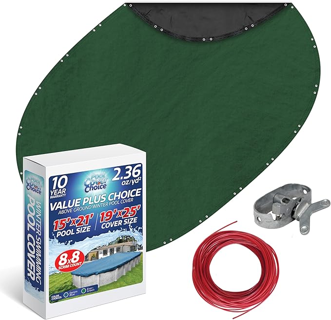 Winter Swimming Pool Cover for 15 ft x 21 ft Aboveground Oval Pool Size, Value Plus Choice Series, Solid Material, Color - Evergreen, Pool Cover Choice 321521-4CHOICE