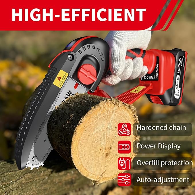 Cordless Mini Chainsaw 6-Inch with Electronic Oil Outlet & LCD Display, 900W 2000mAh Battery, Portable Handheld Electric Chainsaw for Tree Cutting, Courtyard, Garden (2 Batteries Included)