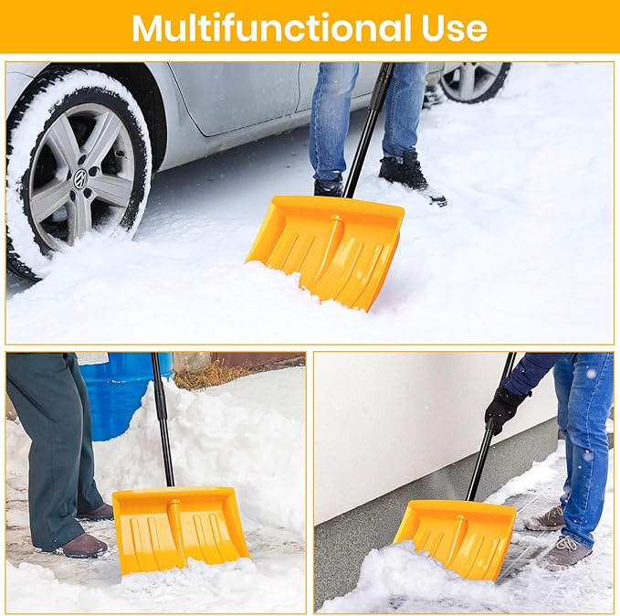 Snow Shovel for Driveway Stairs Decks Garage Snow Removal with Telescopic 52-59 inch Long Handle Lightweight Household Snow Shovel for Soft and Light Snow Removal (16 inch Wide)