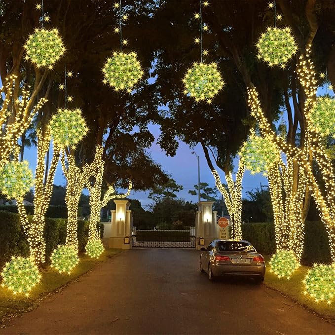 Christmas String Lights Outdoors,4 Pack 7.98" Sphere Ball Tree Garden Globe Lights for Home, Party, Christmas, Porch Patio,Wedding, Garden,Tree Decoration with Memory Function Plug