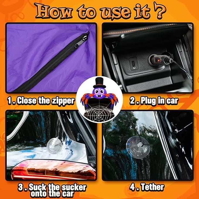 Trunk or Treat Car Decorations Kit, Halloween Decorations Outdoor Outside 5ft Inflatable Spider with Built-in LEDs, Trunk or Treat Decoration, Halloween Blow ups Yard Decoration Spider with Web