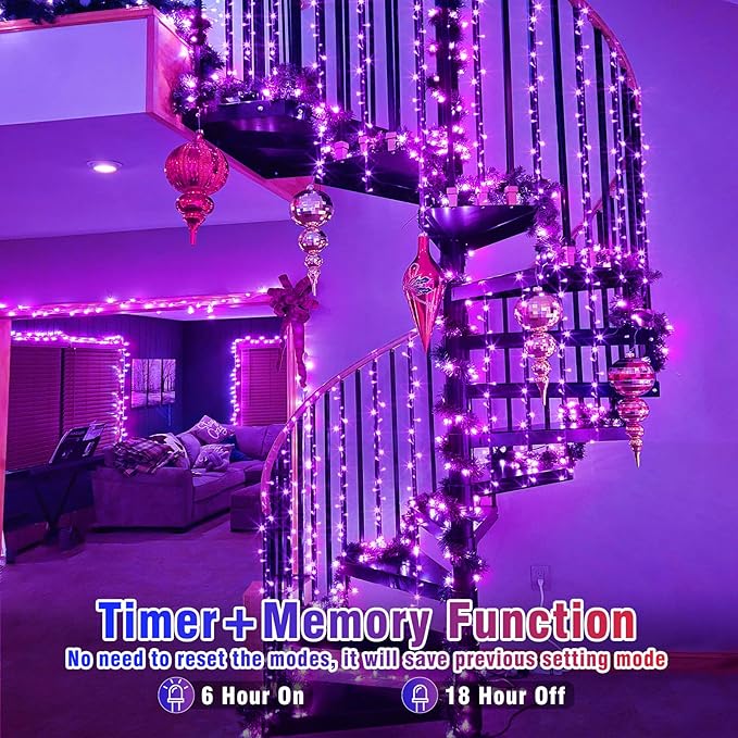 Vivideal 100 LED Halloween Lights Outdoor Waterproof 33ft Purple String Lights Clear Wire with 8 Modes Plug in Purple Christmas Light for Tree Party Halloween Decorations