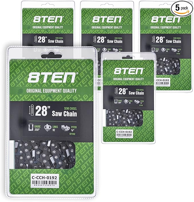 8TEN Semi Chisel Chainsaw Chain 28 Inch .050 3/8 92 DL For McCulloch Pro Mac 800 (5 Pack)