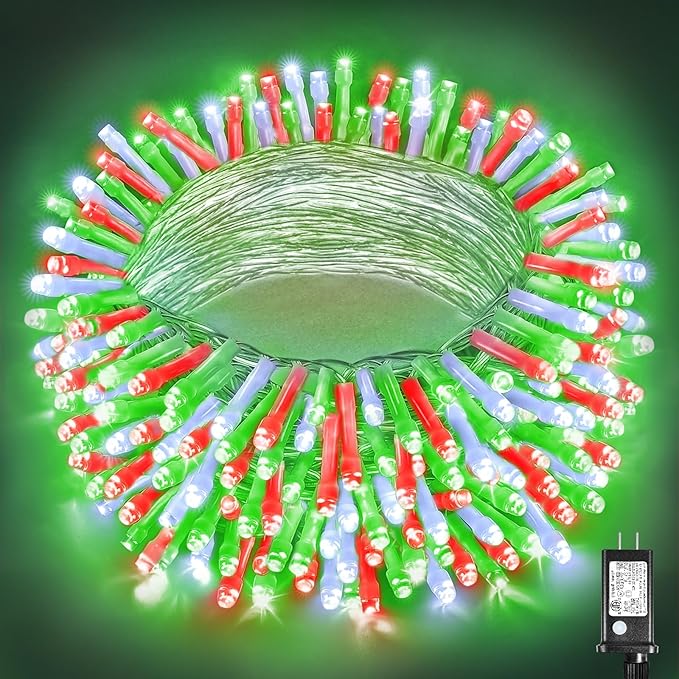 Vivideal 200 LED Christmas String Lights Outdoor Waterproof 66ft Connectable String Lights with 8 Modes for Tree Yard Decor, Red White&Green