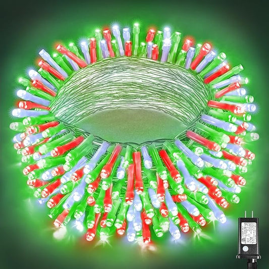 Vivideal 200 LED Christmas String Lights Outdoor Waterproof 66ft Connectable String Lights with 8 Modes for Tree Yard Decor, Red White&Green