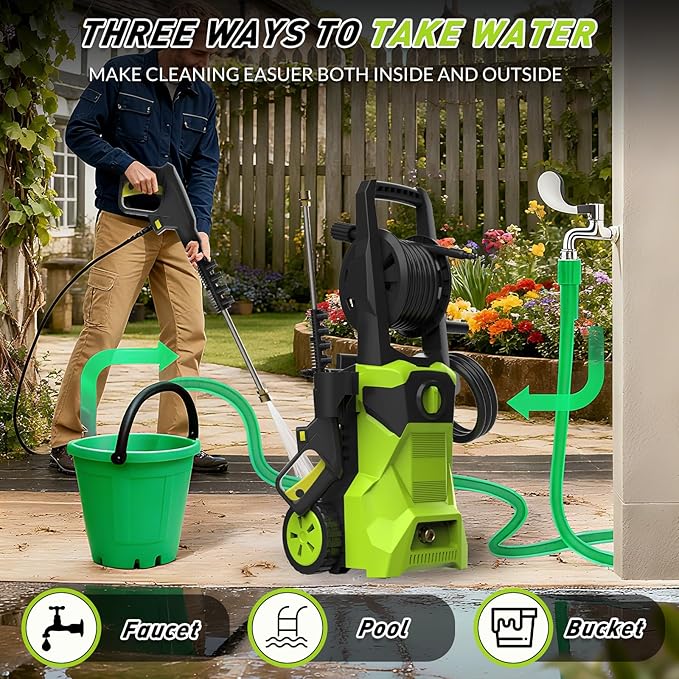 Pressure Washer, 5000PSI Power Washer with 4 Quick Connect Nozzles & Foam Cannon & 52 FT Hose Reel, Portable High Pressure Washer Cleaning Machine for Cars Fences Patios