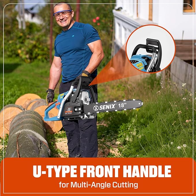SENIX 18" Gas Chainsaw 49cc Gas Powered Chainsaws, Cordless Chain Saw for Wood Cutting and Tree Trimming, Loop Handle, CS4QL-L1