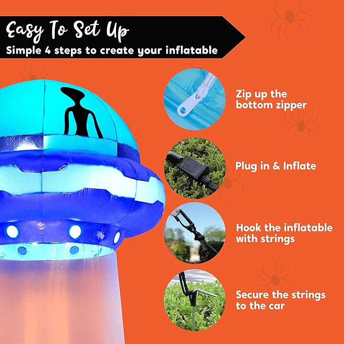 Joiedomi 12 FT Tall Halloween UFO Alien Inflatable Outdoor Decoration, Halloween Blow Ups UFO for Yard Decor with LEDs for Lawn Garden Outside Decoration