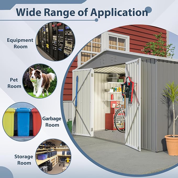 10X8 FT Outdoor Storage Shed, All Weather Metal Sheds withLockable Doors, Tool Shed for Garden, Patio, Backyard, Lawn, Silver Gray