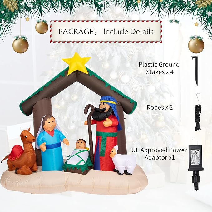 MUMTOP 6 FT Christmas Inflatables Outdoor Decorations - Nativity Scene Nativity Sets Inflatable Outdoor, Built-in LED Light Christmas Blow Up Yard Decorations