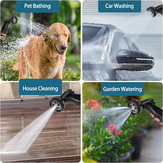 Stainless Steel Garden Hose 100ft Heavy Duty Metal Water Hoses with 10 Function Water Hose Nozzles for Yard Outdoor