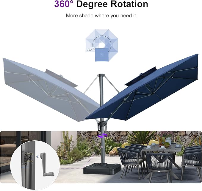 PURPLE LEAF Cantilever Umbrella Outdoor 10' X 13' Double Top Large Rectangle Heavy Duty 360° Rotation Offset Sun Shade Umbrella for Garden Patio Deck Pool Backyard Spectrum Indigo