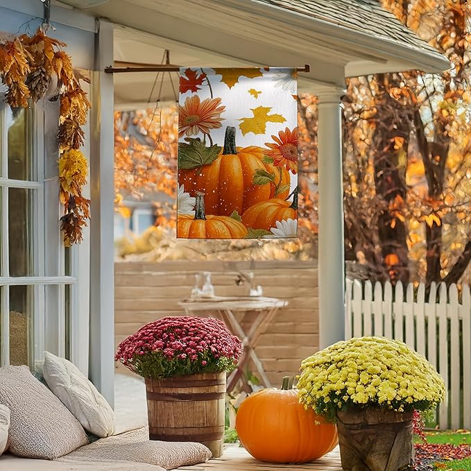 Garden Flags, Garden Flag, Stained Glass Style Pumpkin Maple Leaf Double-Sided Flags for Farmhouse Yard Outdoor Decoration-12 x 18inch (Pumpkin-5)