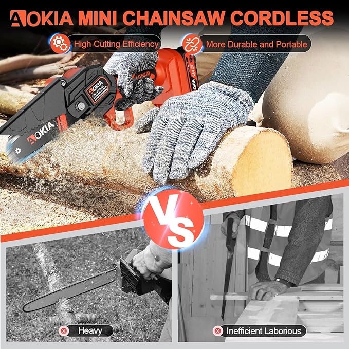 Mini Chainsaw, 4 inch Mini Chainsaw Cordless, Small Hand held Electric Power Chain Saw Battery Powered Operated, Household and Garden for Tree Trimming Wood Cutting, Gifts for Father Husband Men