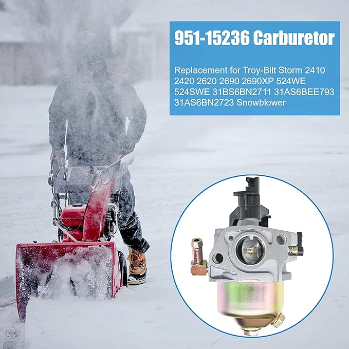 951-15236 Carburetor Replacement for Craftsman Troy Bilt Storm 2410 2420 SB410 24" Snow Blower, 751-15236 Carb Replace 31AS6BN2711 208CC Engine 31AS6BEE793 SnowBlower