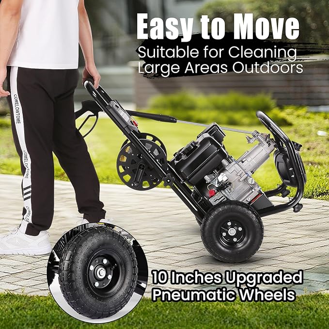Professional 4200PSI 4GPM 212CC Gas Pressure Washer, 7.0 HP Commercial Gas Power Washer with 3L Foam Bottle 10" Wheels 5 Nozzles 33FT Hose for Home Car Fence Driveway (EPA/CARB/ETL Compliant) 77LBS