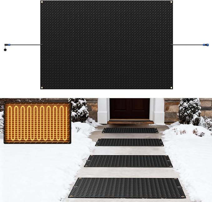 Snow Melting Mats Outdoor for Entrances, 40 x 60 in No-Slip Rubber Heated Outdoor Mats with 10 ft Power Cord, 3 in/h Speed Snow and Ice Melting Pads for Winter Roofs, Backyards Snow Removal
