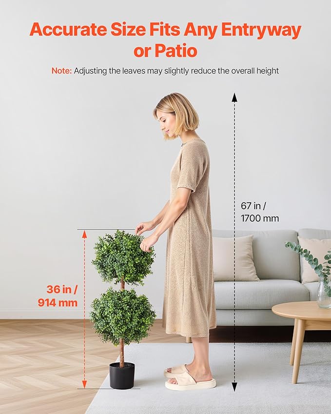 VEVOR Artificial Topiary Boxwood Double Ball, 2 Set 36 inch Faux Boxwood Plant Balls, Fake Silk Tree Look Real, Easy Assembly for Decor Front Porch Outdoor Patio Garden Balcony Backyard Indoor