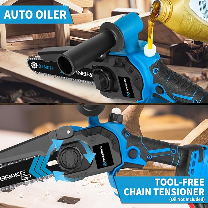 Cordless Mini Chainsaw, 8 inch & 6 inch Portable Handheld Chain Saw with 2 X 4.0Ah Battery, 4 Chains 4 Guide Plates, LED Indicate, Brushless Electric Chainsaw Using for Tree Trimming, Garden Pruning