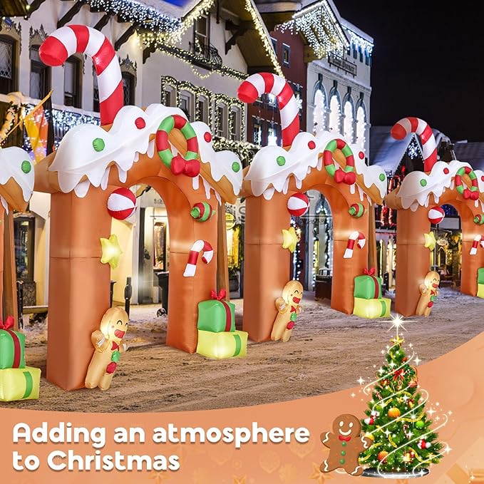 DearSun 10FT H Christmas Inflatable Gingerbread House Archway with Build-in LED Lights, Blow up Christmas Inflatable Outdoor Decorations Large Party Yard Decoration